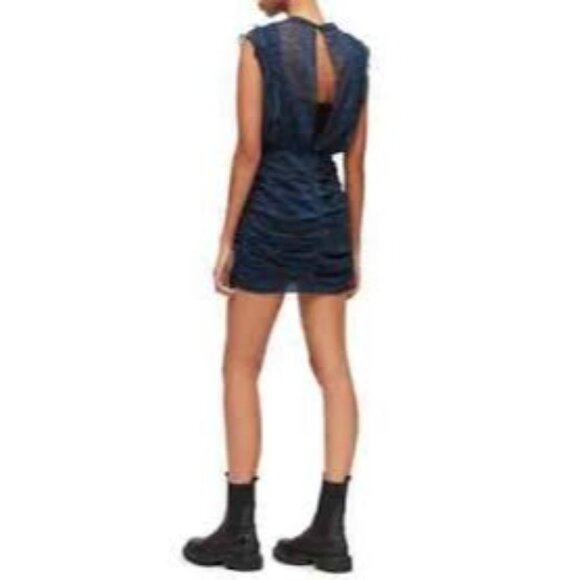 Allsaints Royal Blue Hali Tamora Sheer Snake Print Ruched Mini Dress UK 10 US 6 - Picture 2 of 8